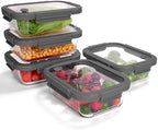 5-Pack Borosilicate Glass Containers with Tempered Glass Lids, 35.2oz/4.4 Cup Airtight Meal Prep Set, Microwave/Freezer Safe (Gray) by BOROHOUSE