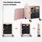 Foldable Utility Cart Folding Portable Rolling Crate Handcart Shopping Trolley Wheel Box with Lid Wear-Resistant Noiseless 360°Rotate Wheel for Travel Shopping Moving Storage Office (Pink) - Image 2