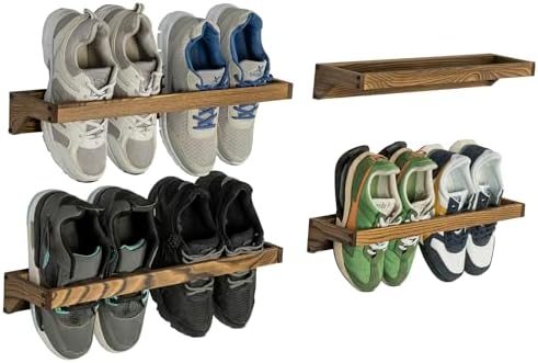 MyGift Rustic Wood Wall Shoe Rack, Holds 8 Pairs, 4pc Organizer Set by MyGiftHome