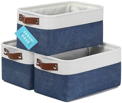 OrganiHaus 12x8in Canvas Storage Baskets, 3 Pack - Fabric Bins for Shelves by OrganiHaus