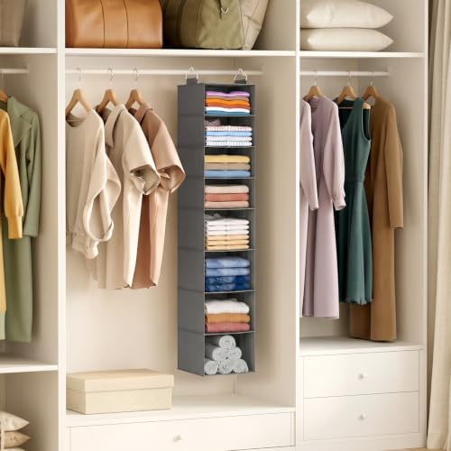 Lifewit Hanging Closet Organizer and Storage for Clothes 8 Tier | Portable, Foldable, Fabric, Top of Shelves with 2 Sturdy Hooks, Clothing Organization for Wardrobe, Dorm, Bedroom, Gray - Image 2