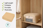 2 Pack Clothing Storage Bags Clothes Organizer folding fabric bags for sweaters, clothing, garment, bedding, quilt, linens, large folding organizers with zip & window (2 Pack Beige) - Image 5