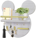 AIRPOP Key Holder for Wall–Mouse Wooden Mail Organizer Wall Mount with Shelf and 6 Hooks, Easy Installation Key Rack Hanger for Entryway Living Room Home Decor(White) by AIRPOP
