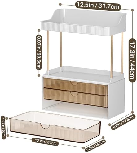caktraie 3-Drawer 2-Tier Acrylic Makeup & Bathroom Vanity Organizer - Image 4