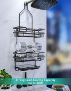HapiRm Bathroom Hanging Shower Caddy - Rustproof & Waterproof Shower Shelf with 12 Hooks and 2 Soap Holders, No Drilling Bathroom Organizers and Storage - Black - Image 6