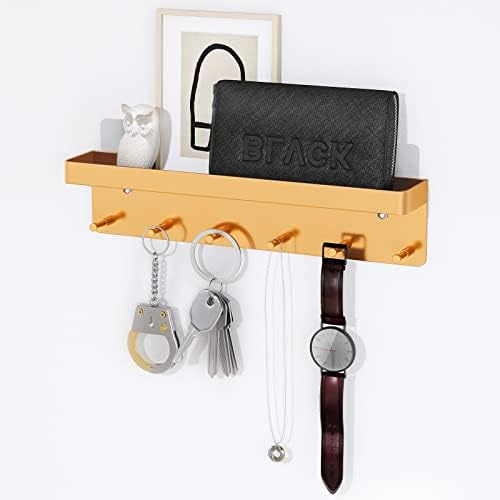 MKO Key Holder for Wall, Mail Organizer and Key Rack with Tray for Hallway, 6 Key Hooks Wall Mount Adhesive(Gold) - Image 2