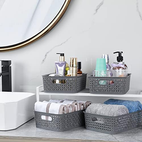[ 12 Pack ] Plastic Storage Baskets - Small Pantry Organization and Storage Bins - Household Organizers for Laundry Room, Bathrooms, Bedrooms, Kitchens, Cabinets, Countertops, Under Sink or On Shelve - Image 5