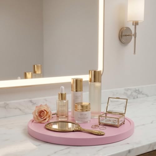 Lazy Susan Turntable Organizer, 10" Acacia Wood Decorative Tray, Pink - Image 4