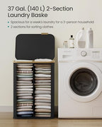 SONGMICS Laundry Hamper with Lid, 140L Laundry Basket, Bamboo Frame - Image 4