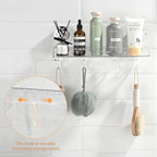 Shower Caddy Suction Cup, Wall Mounted Suction Shower Rack Organizer, No Drilling Clear Shelf Basket with 4 Movable Hooks, Bathroom Storage Rack Suitable for Smooth Walls - Image 5