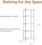 Amazon Basics 5-Shelf Tower Adjustable Storage Shelving Unit, Chrome, 16" x 16" x 54", 150 lbs Per Shelf - Image 3