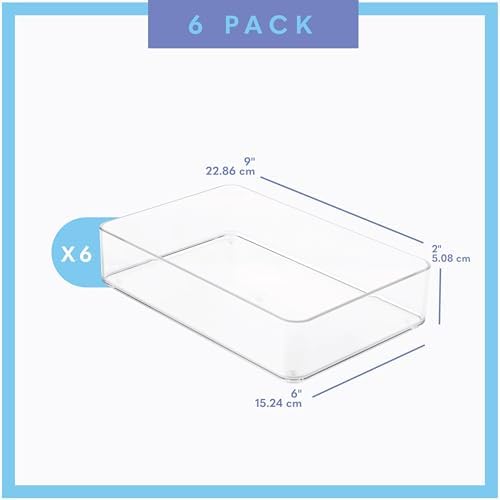 primebox Plastic Clear Drawer Organizers. Bathroom. Kitchen, Bedroom, Utensils, Office Organizer Bins, Storage Trays. Stackable. 9" x 6" x 2" Set of 6 - Image 4