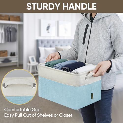BALEINE 3 Pack Fabric Closet Storage Bins for Shelves, Linen Closet Organizers and Storage, Decorative Baskets for Organizing, Shelf, Clothes, Home, Office (Skyblue, 15''x11''x9.5'') - Image 6