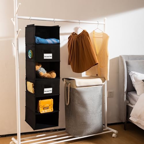 BrilliantJo 2 Pack 6 Shelves Hanging Closet Organizer with 2 Drawer, Hanging Storage with 4 Side Pockets for Clothes Shoes, 43.5"x12"x12"(Black) - Image 2