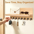 Key Holder for Wall, Mail Organizer Wall Mount with 8 Hooks Wooden Hanging Key Rack for Home Decor, Hallway, Entryway (Wood Color) - Image 2