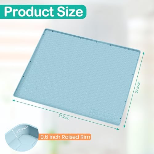 Silicone Under Sink Mat 31"x22", Waterproof Cabinet Liner, LightBlue - Image 2