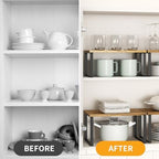 Kitchen Cabinet Organizer Shelf Set of 4, Sturdy Kitchen Counter Shelves with Metal Legs, Stackable Expandable Wood Spice Rack Pantry Cupboard Dish Mug Cup Storage Organizer Shelf, Rustic Brown - Image 3