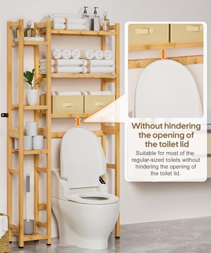Homde Bamboo Over The Toilet Storage Organizer: Basket and Drawer (Natural) - Image 3