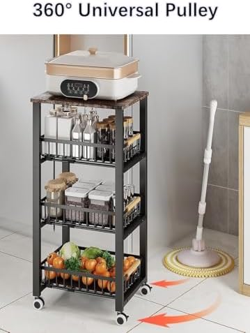 Metal Wire Baskets with Wheels, Stackable Storage Bins Kitchen Organizer Shelf, Multi Layer Fruit Vegetable Cart Dishes Seasonal Rack Freestanding with Pull Out Slide Drawer - Image 5