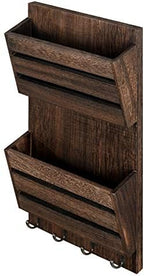BTY Mail Holder for Wall, Wooden Mail Sorter with 4 Key Hooks, 2 Slot Wall Mounted Mail Sorter Letter Bills Newspaper Magazine Organizer for Entryroom Hallway Office Garage, Rustic Brown - Image 7