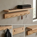 Walnut Wood Coat Rack with Shelf, Wall Mounted Entryway Organizer - Image 3