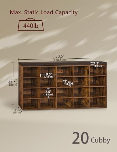 DINZI LVJ Shoe Storage Bench, 20-Cubby Shoe Rack Bench with Cushion - Image 3