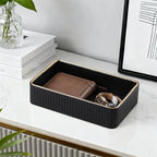 Desk Organizer Tray, PU Leather Nightstand Organizer, Black, Small - Image 2