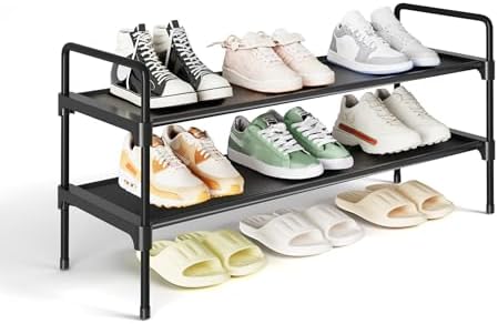 Kitsure Shoe Rack for Closet, 27.4" Wide - 2 Tiers, Black | Shoe Organizer for Front Door Entrance, Stackable Shoe Shelf, Closet Organizers and Storage by Kitsure