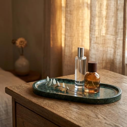 YKAJO Jade Green Oval Marble Tray, 11.8x5.9 Vanity Perfume Organizer Dish - Image 7
