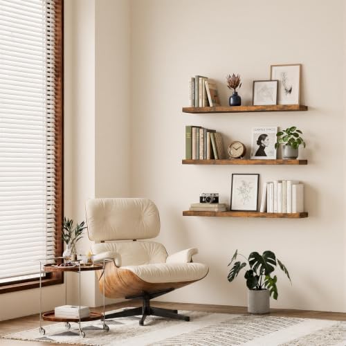 BAYKA Rustic Brown Floating Shelves 47.2in, Set of 2, Wall Mount Wood Shelf - Image 4