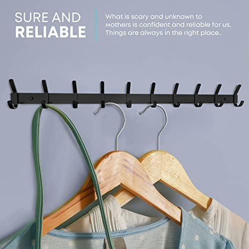 Coat Rack Wall Mount – 30 Inch Stainless Steel Hook Rail with 10 Double Coat Hooks for Hanging – Wall Mounted Entryway Organizer for Coats, Hats, Bags, Towels, Robes, Bedroom or Bathroom - Black - Image 4