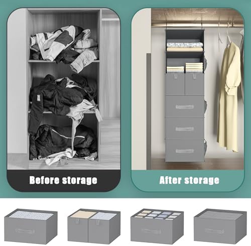 6-Shelf Hanging Closet Organizer with 5 Drawers, Non-Woven Storage, Gray | Spacious compartments sort clothes & undergarments; foldable drawers add hidden storage for closets, wardrobes or RVs. - Image 6
