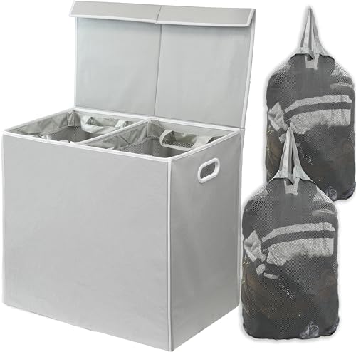 Simple Houseware Double Laundry Hamper with Lid & Removable Bags, Grey by SimpleHouseware