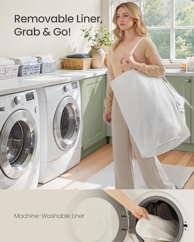 SONGMICS Laundry Hamper with Lid, 23.8 Gal (90 L) Synthetic Rattan,Foldable - Image 7
