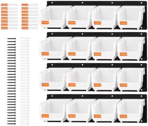 16pc Wall-Mounted Storage Organizer Set with Metal Rails White by LEADLOONG