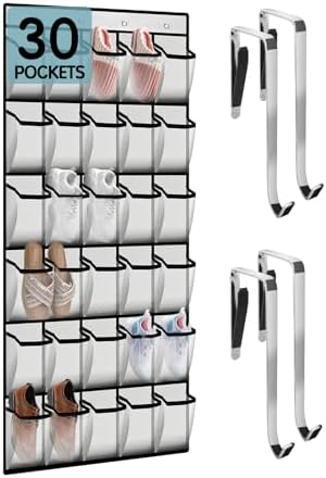Kotkn 30 Compartment Breathable Mesh Pocket Over the Door Hanging Over the door shoe organizer Shoe rack Over door shoe organizer Hanging shoe organizer (White, 30) by Unknown