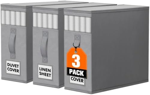 WOWBOX Sheet Organizers and Storage,Closet Bed Sheet Organizer Under Bed Storage and Organization with Label Cards & Clear Window for Bedding Sheets,Duvet Covers,Blankets (3 Pack，Gray) by WOWBOX