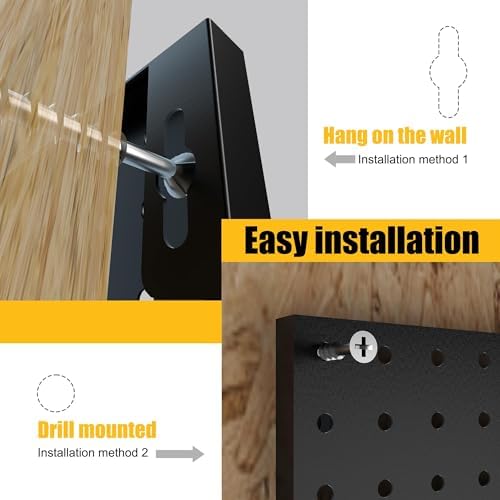 Spampur Peg Board, 4 Pack Metal Pegboard Panels with 50 Hooks, Black Pegboards Wall Organizer, Heavy Duty Peg Board for Walls Home, Garage Tool Storage, Office Organization, Craft Room, Kitchen - Image 6