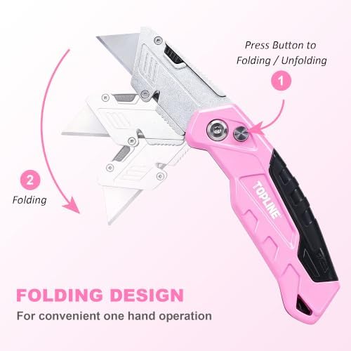 TOPLINE Folding Pink Utility Knife, Pocket Folding Pink Box Cutter - Image 4