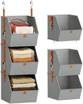 Homsorout Collapsible Hanging Closet Organizer - 3 Tier Closet Shelves Storage System with Hooks, Fabric Hanging Storage Bins for Clothes, Foldable Storage Basket for Laundry, Bedroom, Rv, Grey by Homsorout