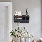Key and Mail Holder Wall Mount, Wooden Entryway Organizer with 2 Hooks & Shelf, Compact Key Rack for Wall with Mail Organizer & Sunglasses Bar, Black Finish for Mudroom Hallway Decor - Image 6