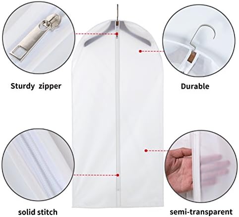 MsKitchen Garment Bags 12 Pack, 24 x 40 Hanging Clothes Storage Bags, Translucent PEVA Garment Covers with Full Zipper for Suits and Dresses - Image 3