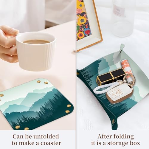 PU Leather Jewelry Valet Tray, Portable Catchall Tray for Keys, Wallet, Watch,Travel Jewelry Tray Organizer for Nightstand Desk Entryway Home Decor Gift for Women Men Green Mountain - Image 3