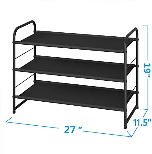 Simple Trending 3 Tier Stackable Shoe Rack, Expandable Adjustable Fabric Shoe Shelf Storage Organizer, Black - Image 3