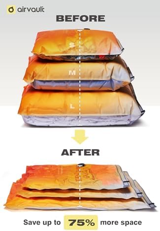AirVault Vacuum Storage Bags for Travel & Home - Space Saver Compression Packing Bags Set for Clothes, Blankets & Seasonal Storage, Small (5), Medium (5), Large (5) (Orange,15-Pack Combo) - Image 3