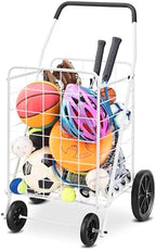 Whitmor Deluxe Utility Foldable Shopping Cart with Wheels, 100 Lb Capacity, Heavy Duty Grocery Cart with Steel Frame, Foam Handle, Rolling Folding Utility Trolley for Grocery, Laundry, Travel, White - Image 6