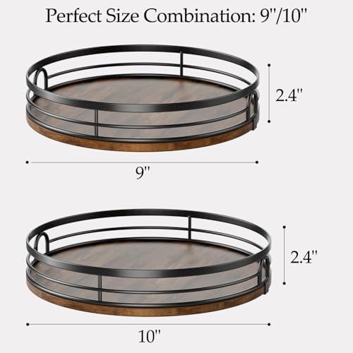 LAMU 2 Pack 9'' 10'' Lazy Susan Turntable Organizer for Cabinet, Round Wood Lazy Susan for Table Top, Countertop, Pantry, Spice, Bathroom Vanity, Coffee, Decor - Image 2
