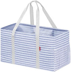 LHZK Standing Extra Large Utility Tote Bag with Metal Wire Frame and the Sides Rinforced, Extra Large Tote Bag with Handle, Reusable Grocery Bags Foldable, Beach Bag, Car Tote (Blue) by LHZK