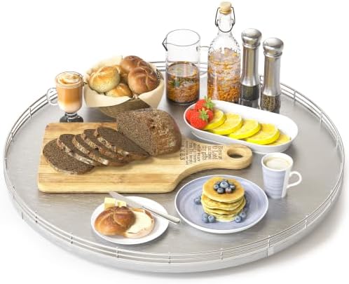 Oroyutor 18-Inch Oak Lazy Susan Organizer with Silver Iron Rail by Oroyutor