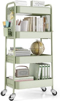 TOOLF 4 Tier Rolling Cart, Metal Utility Storage Cart with Pegboard, Green | 2 Bins & 4 Hooks, Screwless Assembly, Lockable Wheels, Trolley Organizer for Bathroom, Kitchen, Office, Dorm, Craft Room by TOOLF
